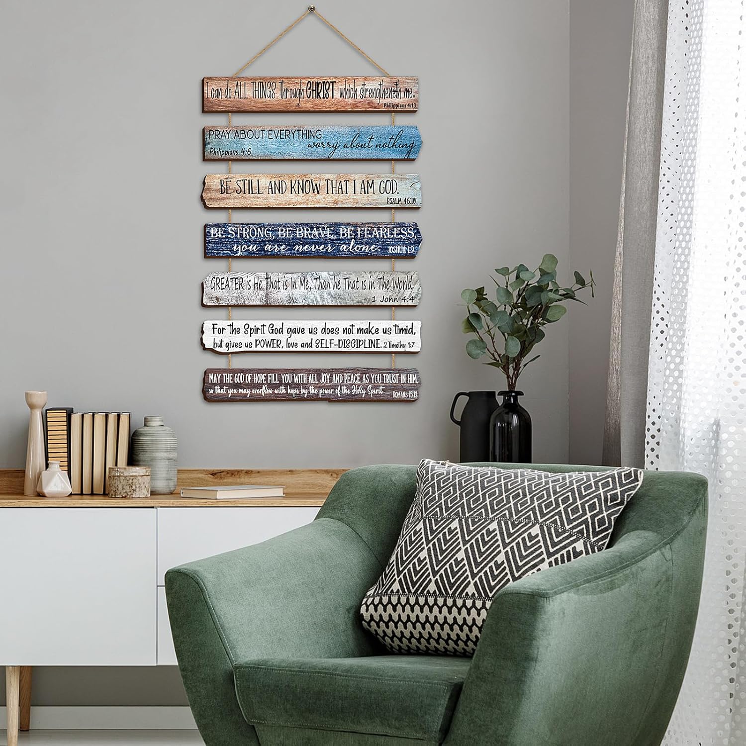 Yookeer Christian Gifts for Women & Men - 7-Piece Wooden Bible Verse Wall Art Set for Home Office or Meditation Space