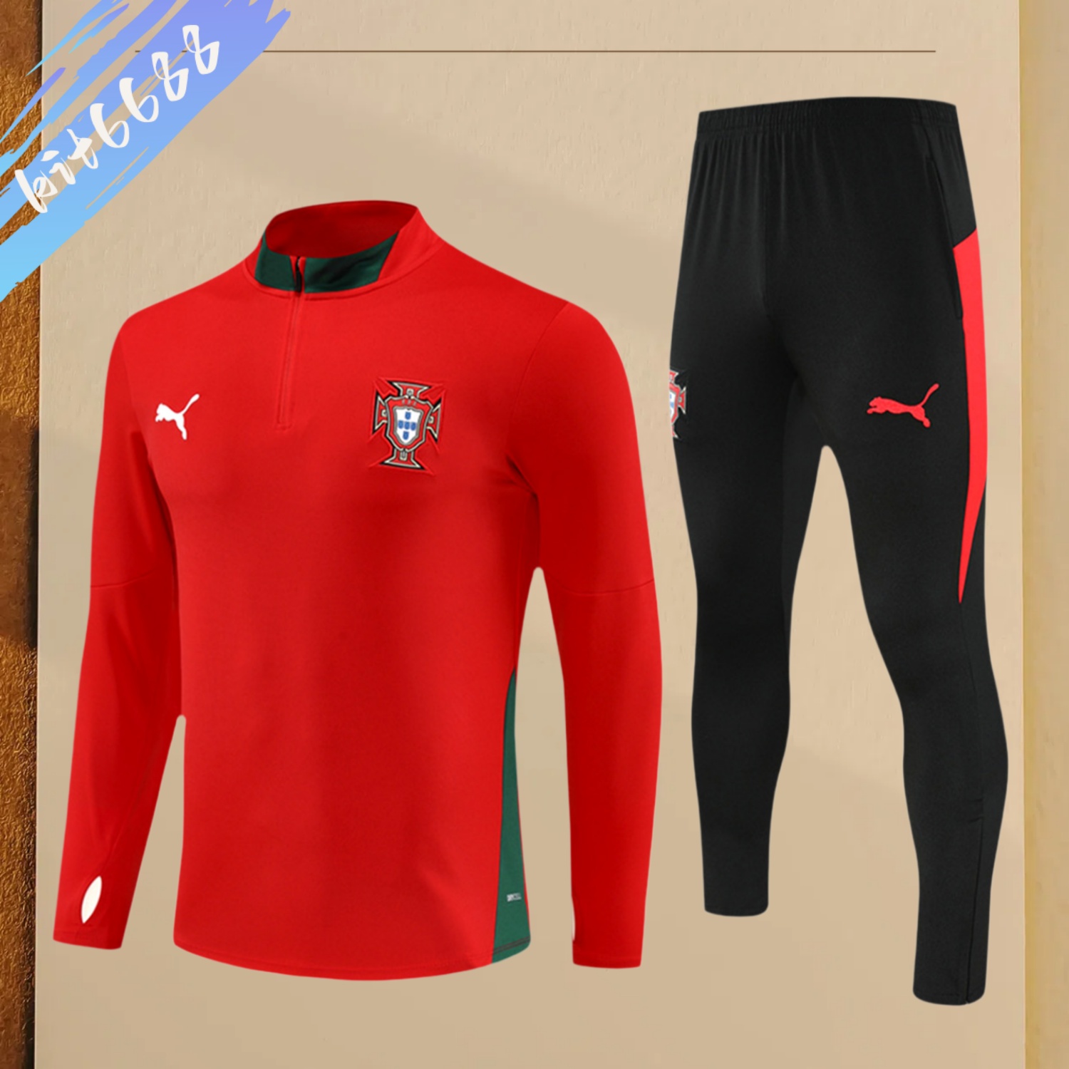 2025/2026 Portugal Kids Half Zip Training Clothes (Kids Kit)