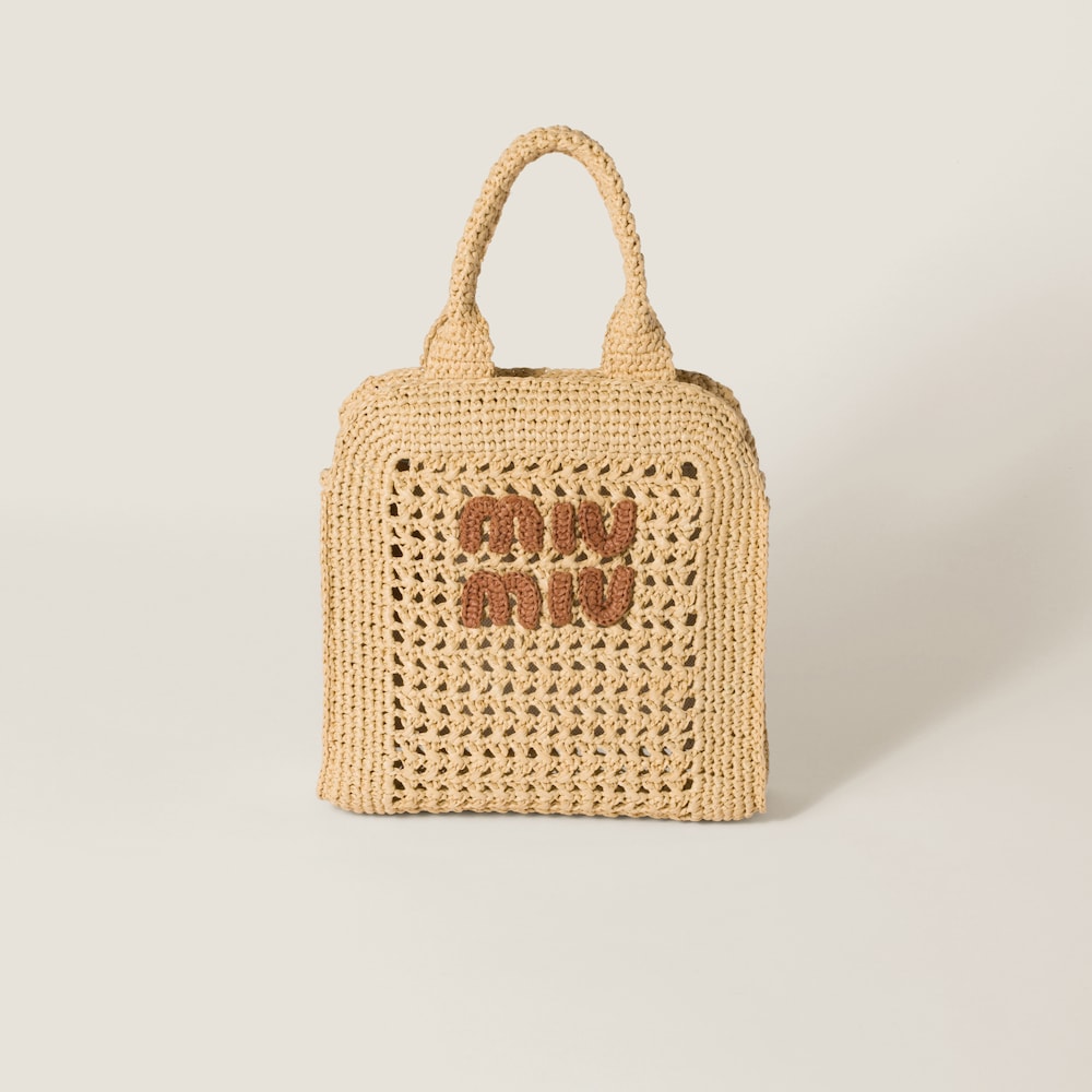 Raffia-effect woven tote bag Beige/Cognac