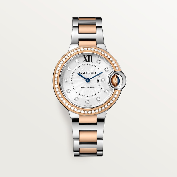 Ballon Bleu de Cartier watch silver guilloché dial 33 mm
