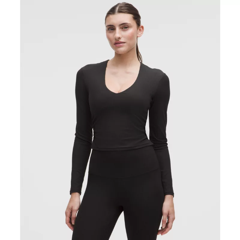 All It Takes Ribbed Nulu V-Neck Long-Sleeve Shirt B-D Cups