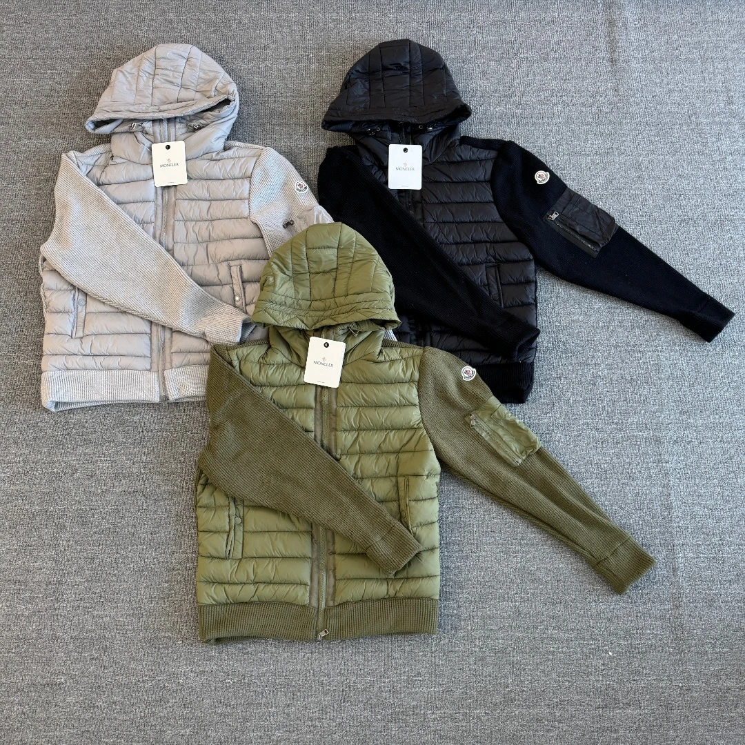 Moncler Grenoble Urban Ski Hybrid Knit-Panel Short Puffer Jacket – Horizontal Quilted, Drawstring Hood, Commuter Style