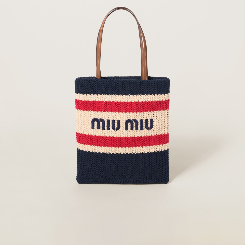 Raffia-effect woven tote bag Natural/Blue