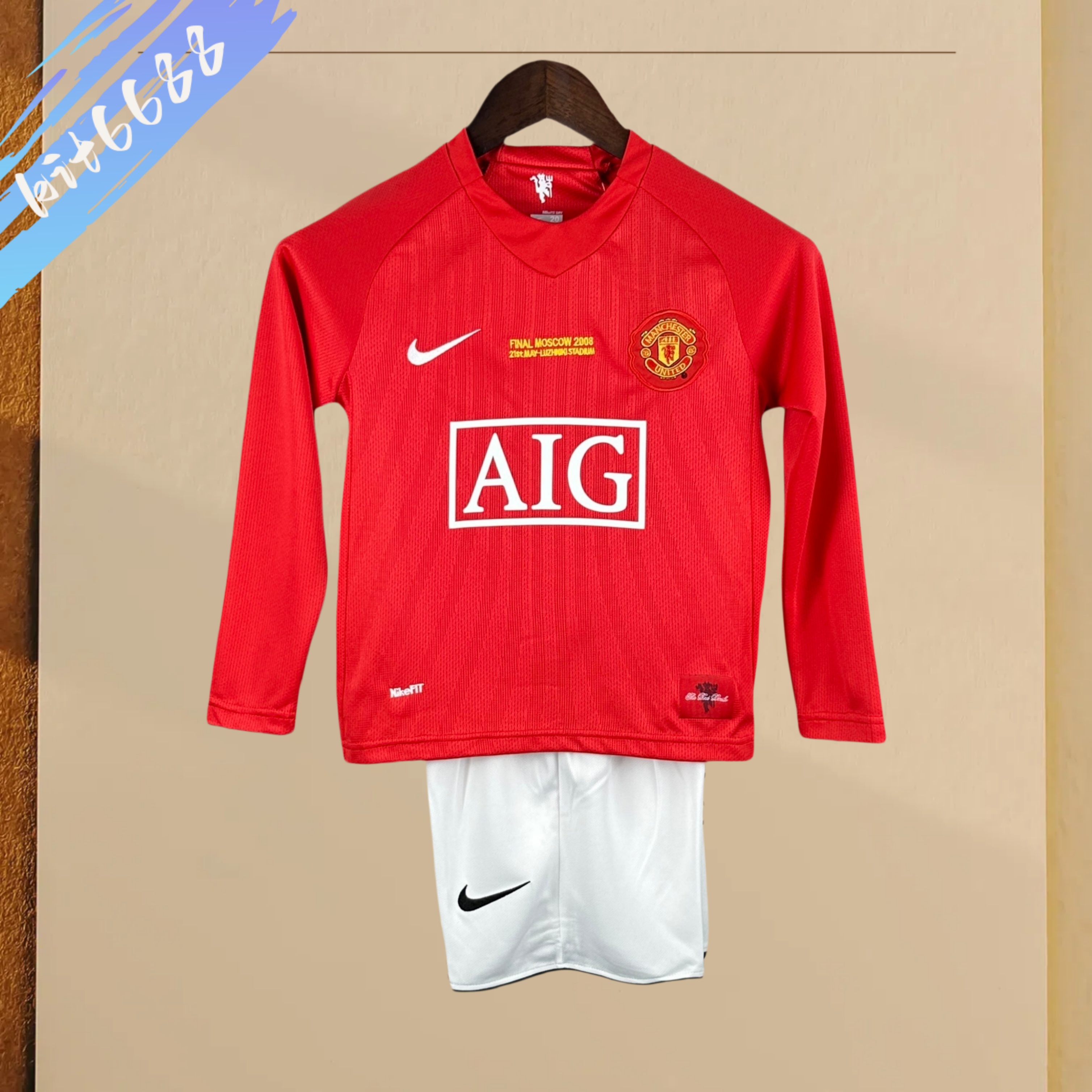 07/08 Manchester United home long sleeves Retro Football Shirt ( Kids Kit )