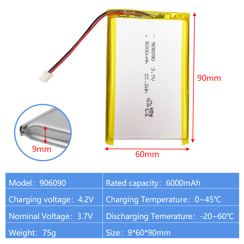 Pouch Lithium Ion Batteries 906090 955565 974058 3.7v 6000mAh 5000mAh 3.7v3000mAh