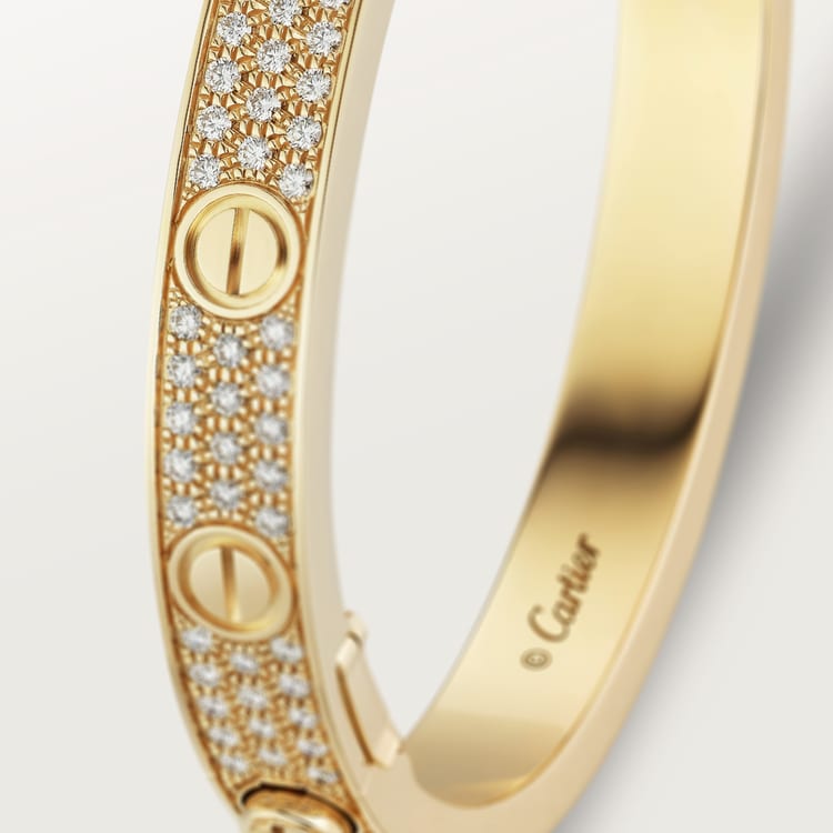 LOVE bracelet, classic model, paved 18K yellow gold 6.7 mm