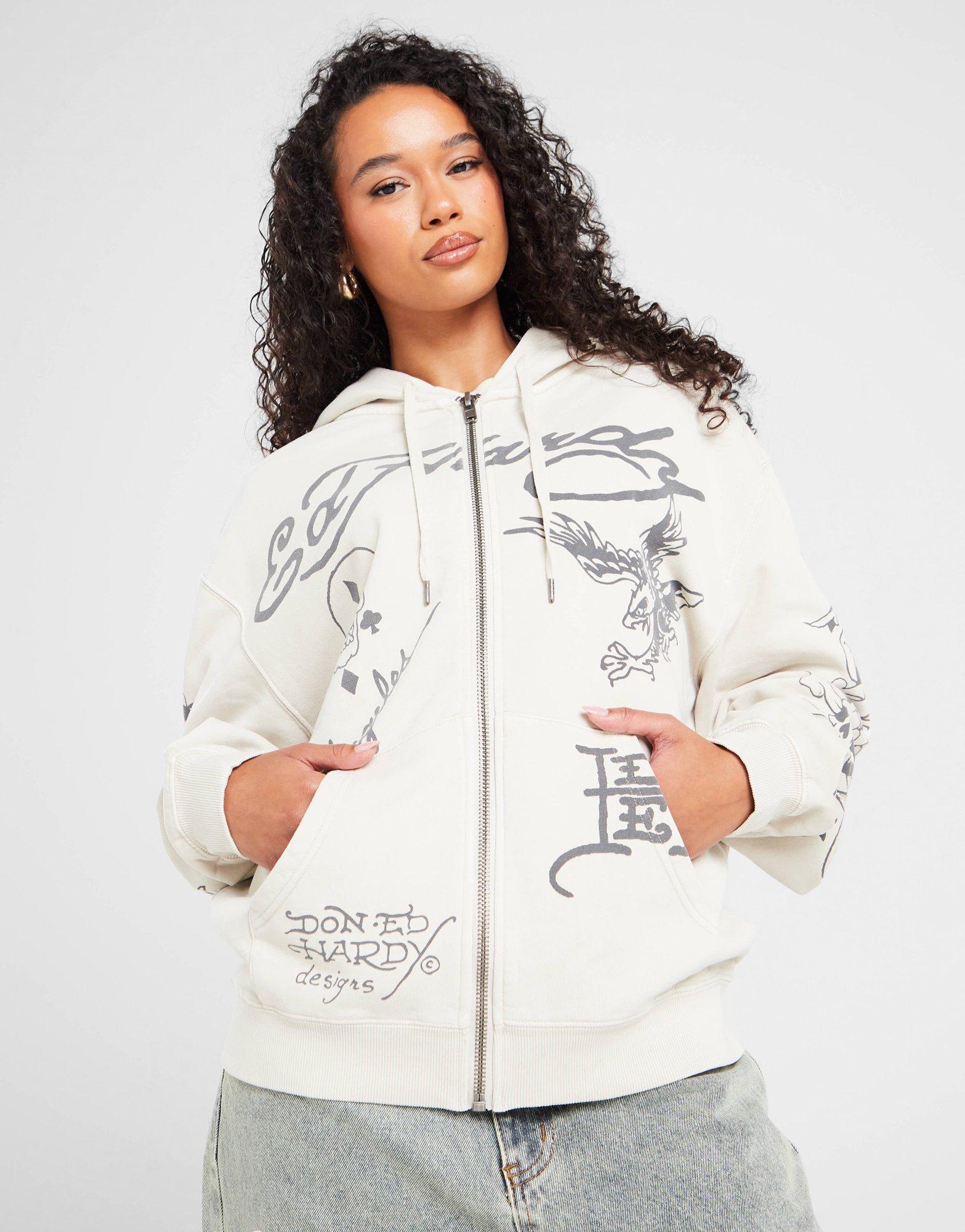 Ed Hardy Skull Boyfriend Full Zip Hoodie Damen