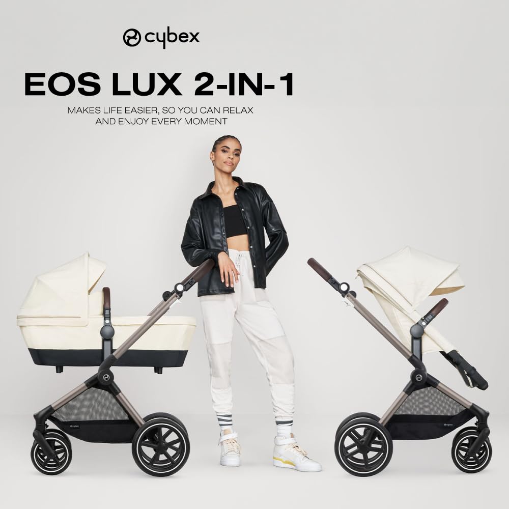 Cybex EOS 2-in-1 Stroller - Bassinet Stroller Converts to Toddler Stroller with One-Hand Recline - Bassinet and Toddler Seat Included. Reversible & Travel System Ready. Seashell Beige