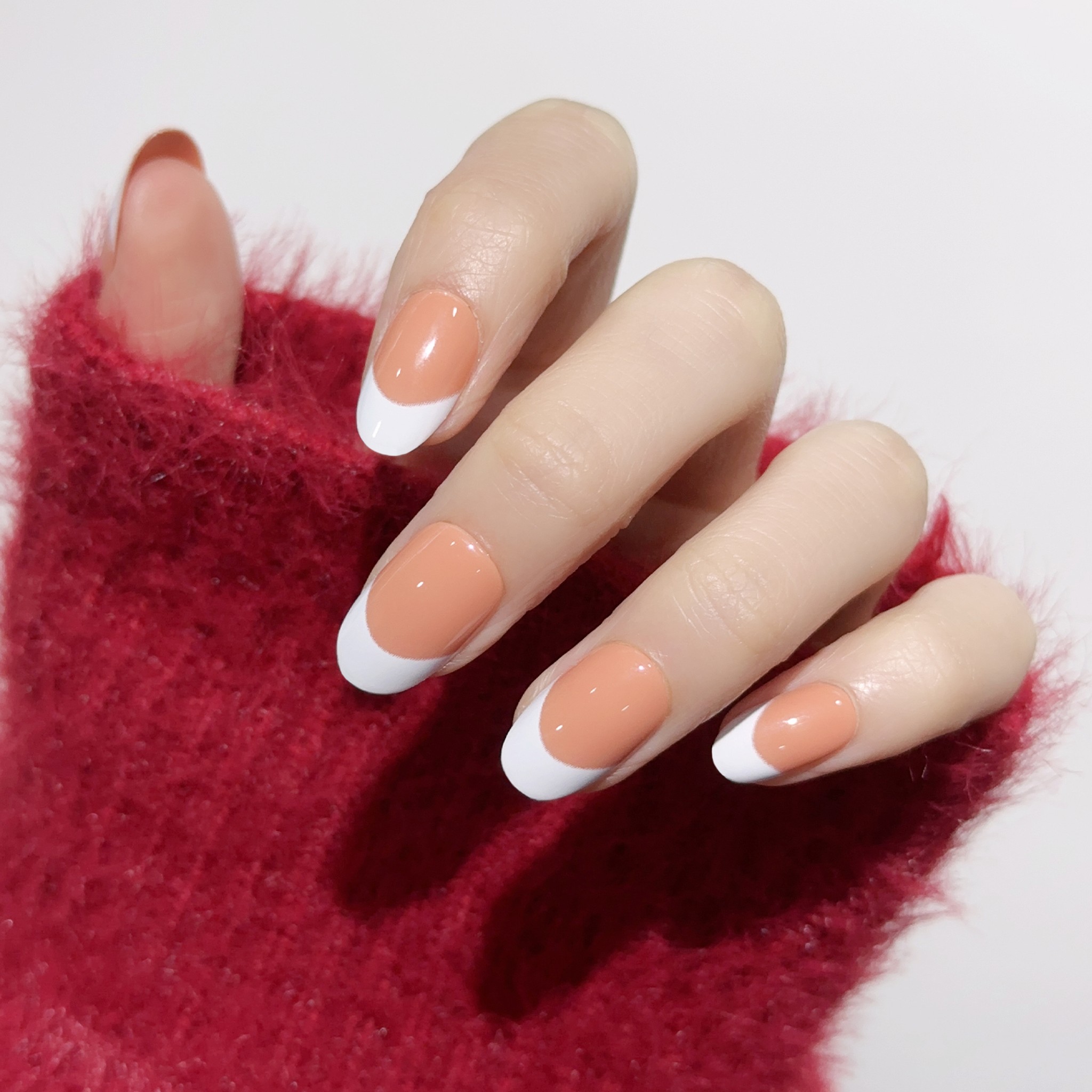 Peach Orange French Press On Nails Wholesale OEM French Tip Nail Design