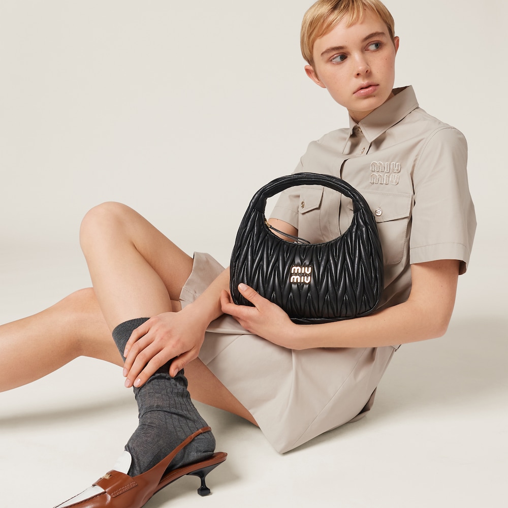 Wander matelassé nappa leather hobo bag Black