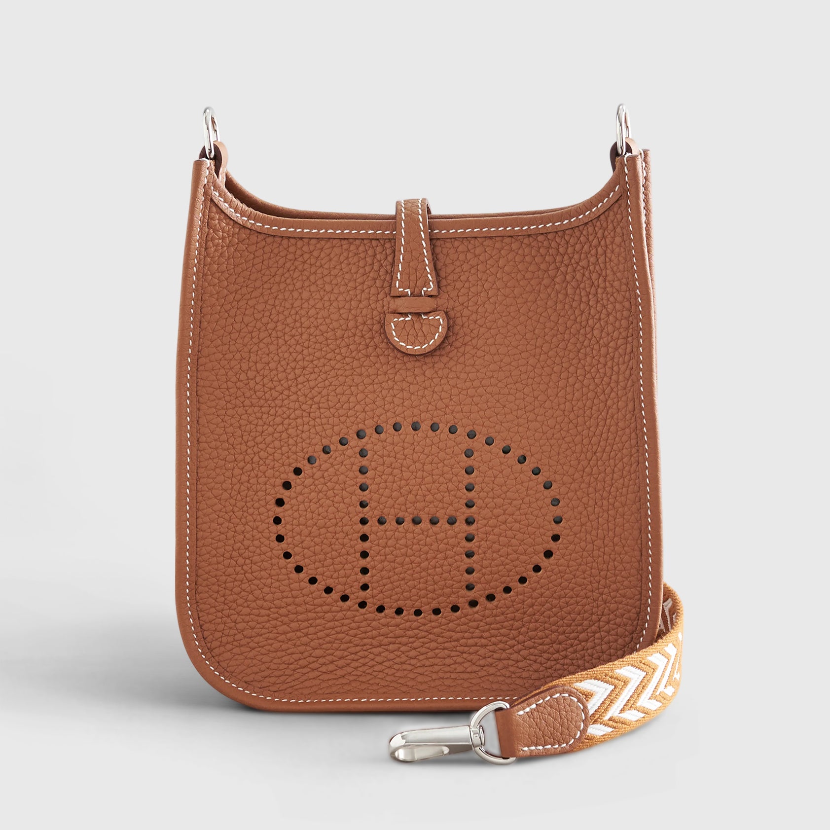 Hermès Evelyne Mini Clemence Gold w/ Gold/White Strap Palladium Hardware