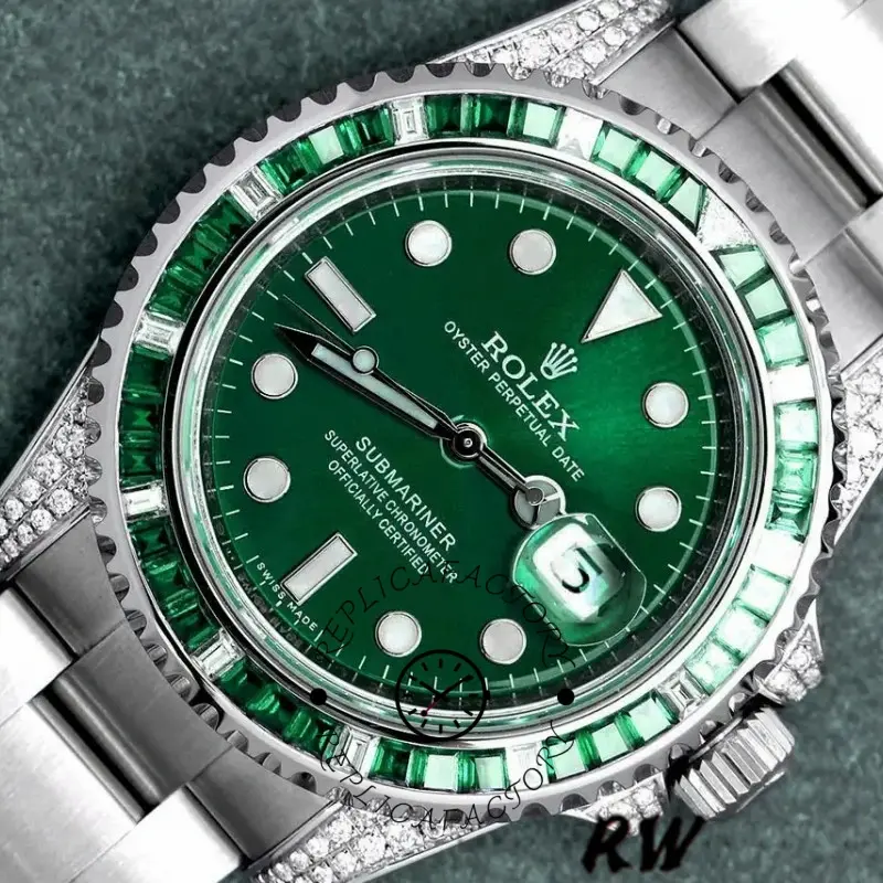 Rolex Submariner Date 116610LN Custom Diamond Stainless Steel Green Dial 40MM Mens Replica Watch