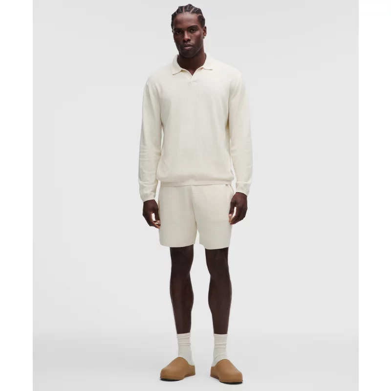 Cotton-Blend Knit Long-Sleeve Polo Shirt