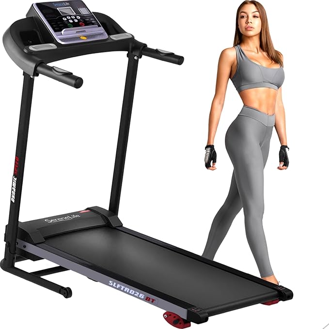 SereneLife Electric Folding Treadmill Exercise Machine .Manual Incline Adjustment. for Walking. Running. Gym