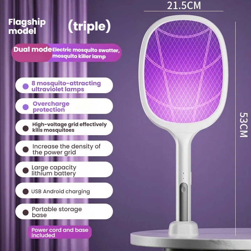 New Folding Electric Mosquito Swatter, Rechargeable Lithium Battery High-Power Electric Shock Mosquito Killer Lamp