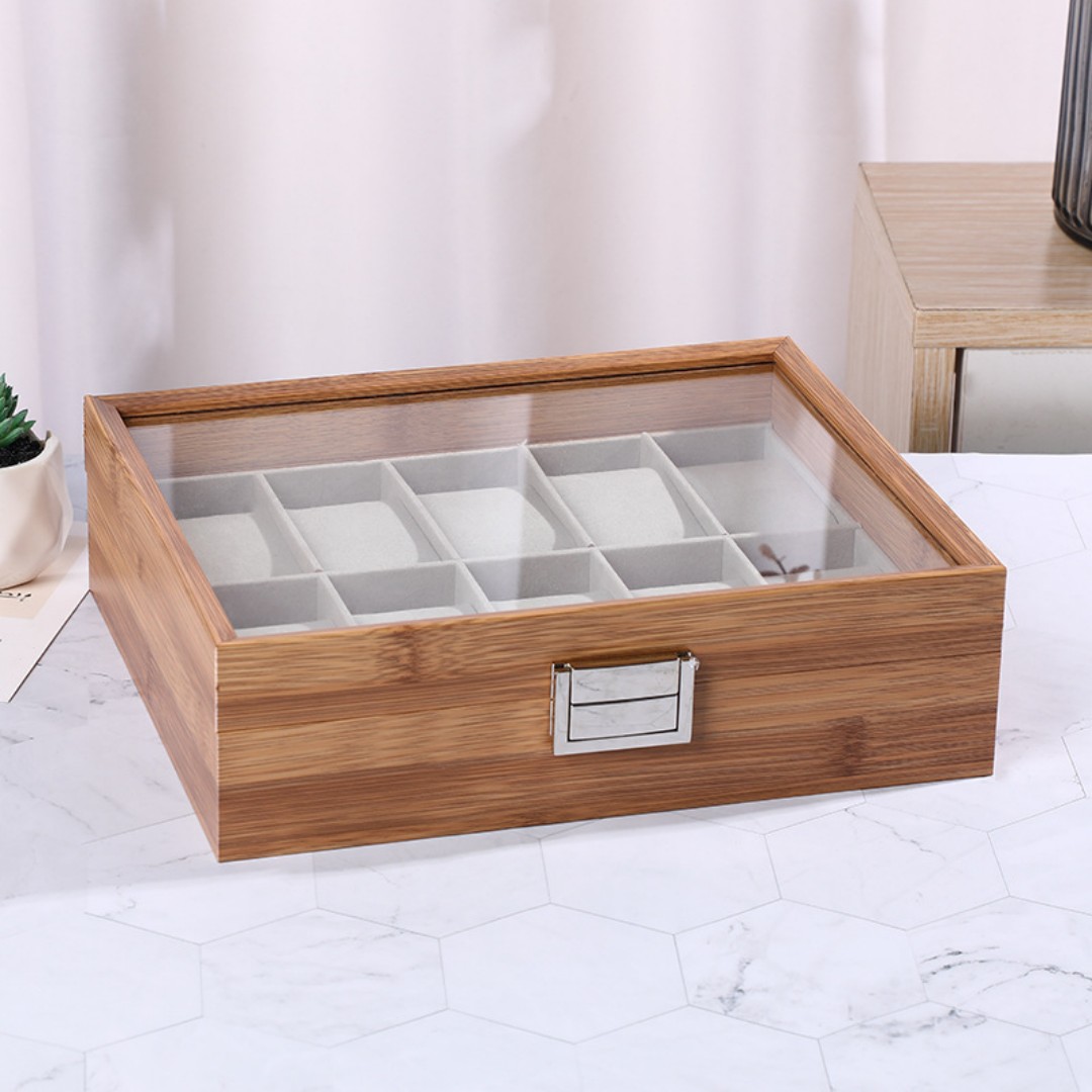 1,2,3,6,10,12 Slot Watch Cases for Men Watch Box with Large Glass Lid Lockable Wood Watch Display Case Watch Organizer Giftable Elegant Watch Holder custom logo