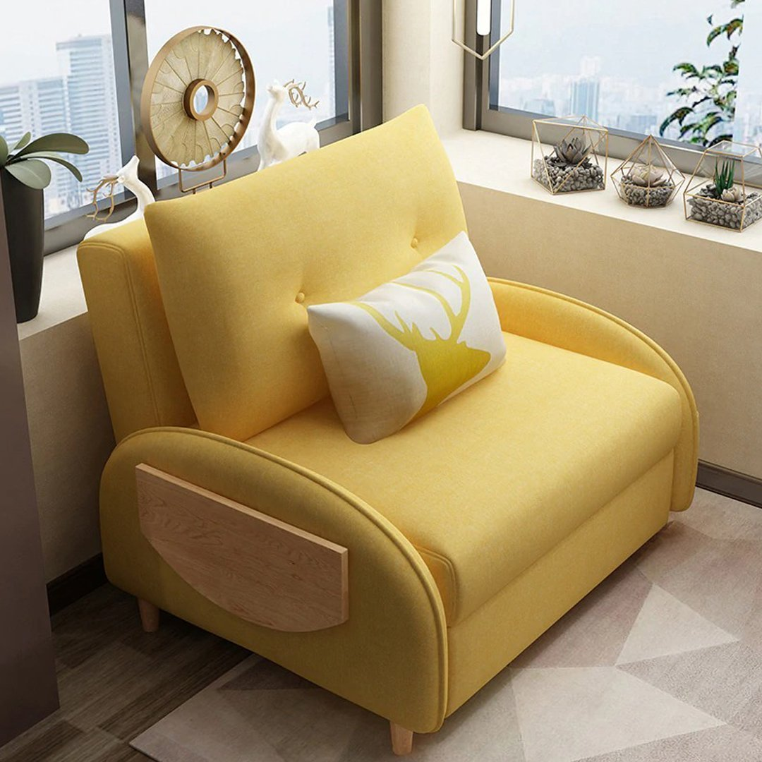 Single Sofa Bed.Folding Fabric Lazy Sofa. Soft And Comfortable Single Recliner Can Stored. 3 Levels of Backrest Angle Adjustment. Suitable for Living Room. Office. Bedroom Sofa.Yellow.1.2M