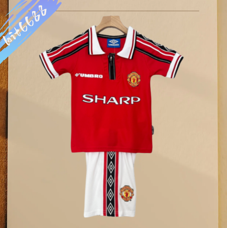 98/99 Manchester United home ground Retro Football Soccer Kids Kit