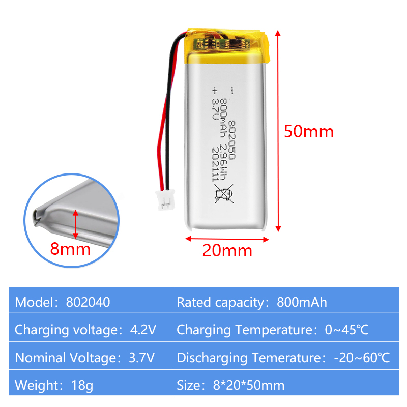 Pouch Lithium Ion Batteries 802050 802530 3.7v 800mAh 600mAh