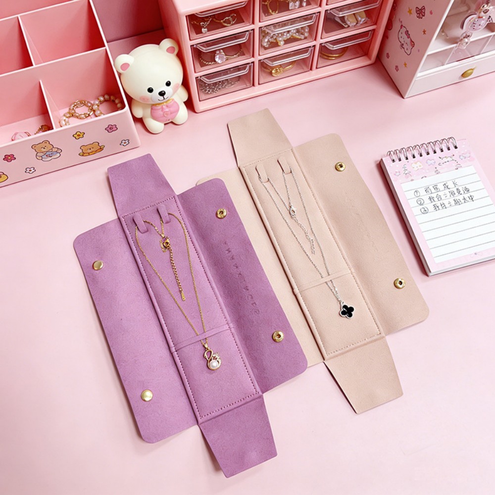Dustproof Microfiber Snap Button Jewelry Bag, Portable Folding Travel Pouch, High-End Jewelry Necklace Storage Bag, Soft Inner Tray Protective Pouch, Custom Logo Personalized Packaging Bag, Factory Wholesale