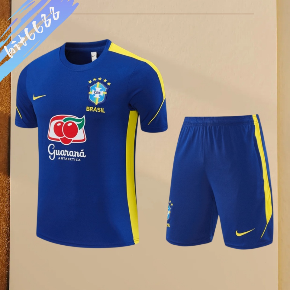 2024/2025 Brazil variegated blue Adult & Kids Short Sleeve Training Suit (Adult & Kids  Kit)