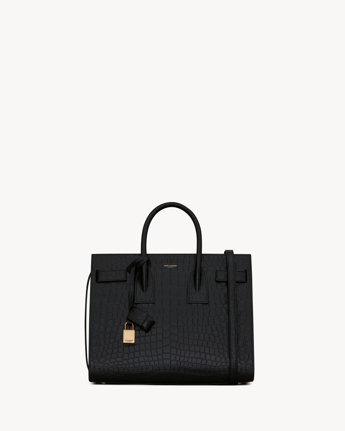 sac de jour in crocodile-embossed leather - small BLACK