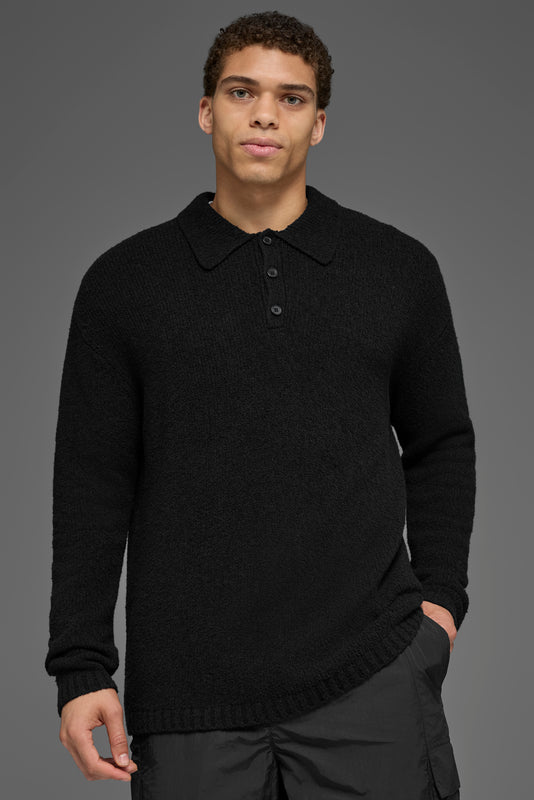 Textured Knit Long Sleeve Polo