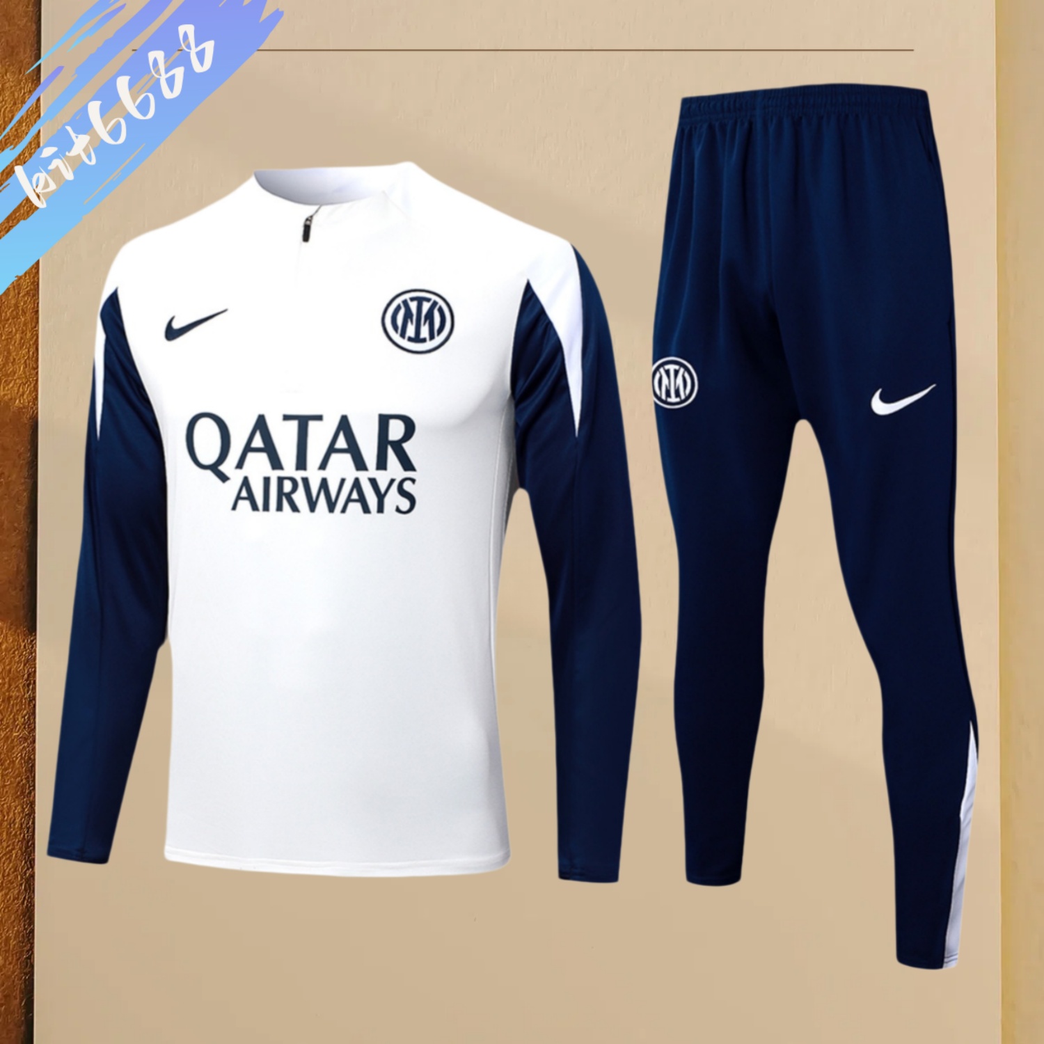 2025/2026 Inter Milan Creamy White Adult Half Zip Training Suit (Adult Kit)