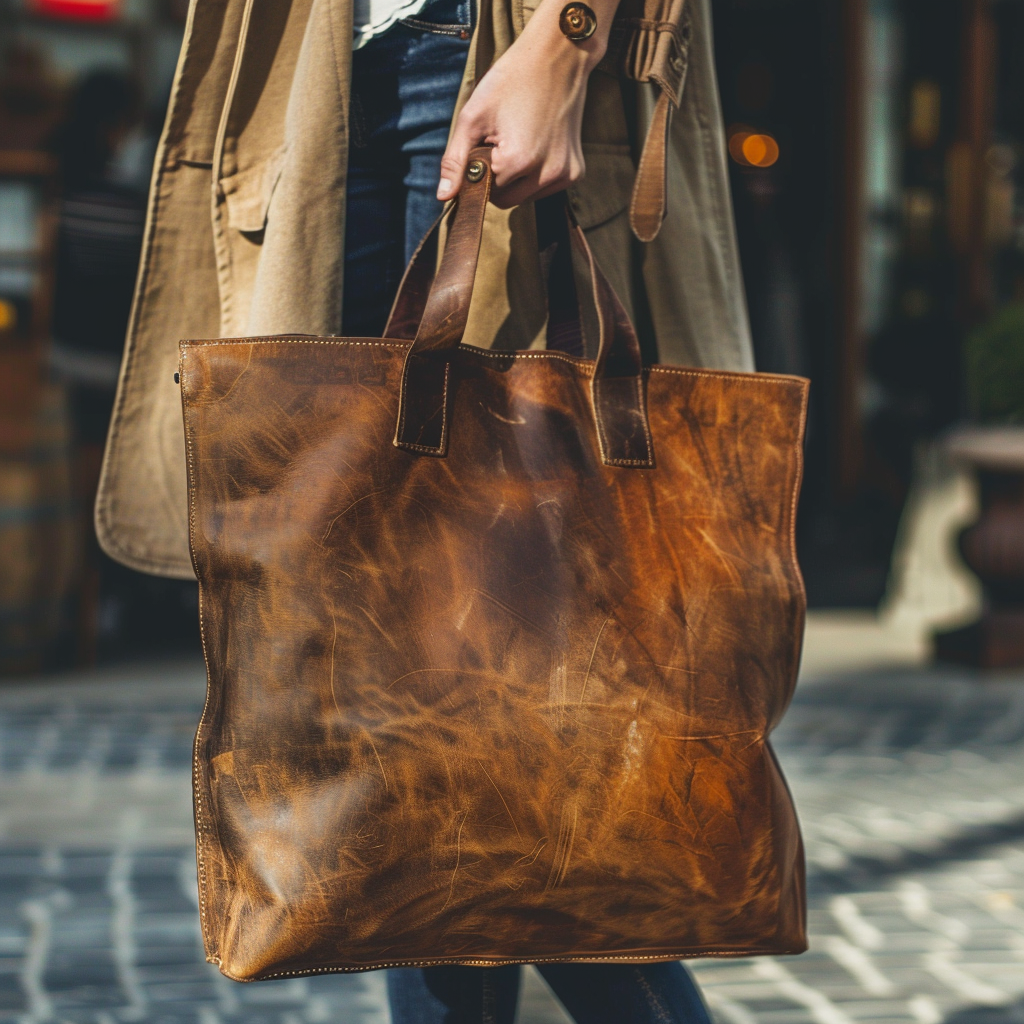 Extra-Large Distressed Leather Tote Bag