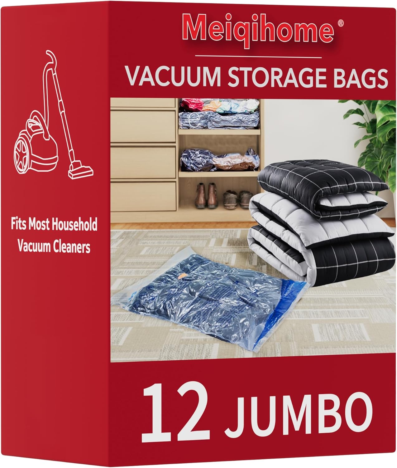 MEIQIHOME Juego de 16 Bolsas de Vacío con Bomba Eléctrica – 4J/4G/4M/4P – Bolsas de Compresión para Ropa, Ideal para Mudanza y Viaje