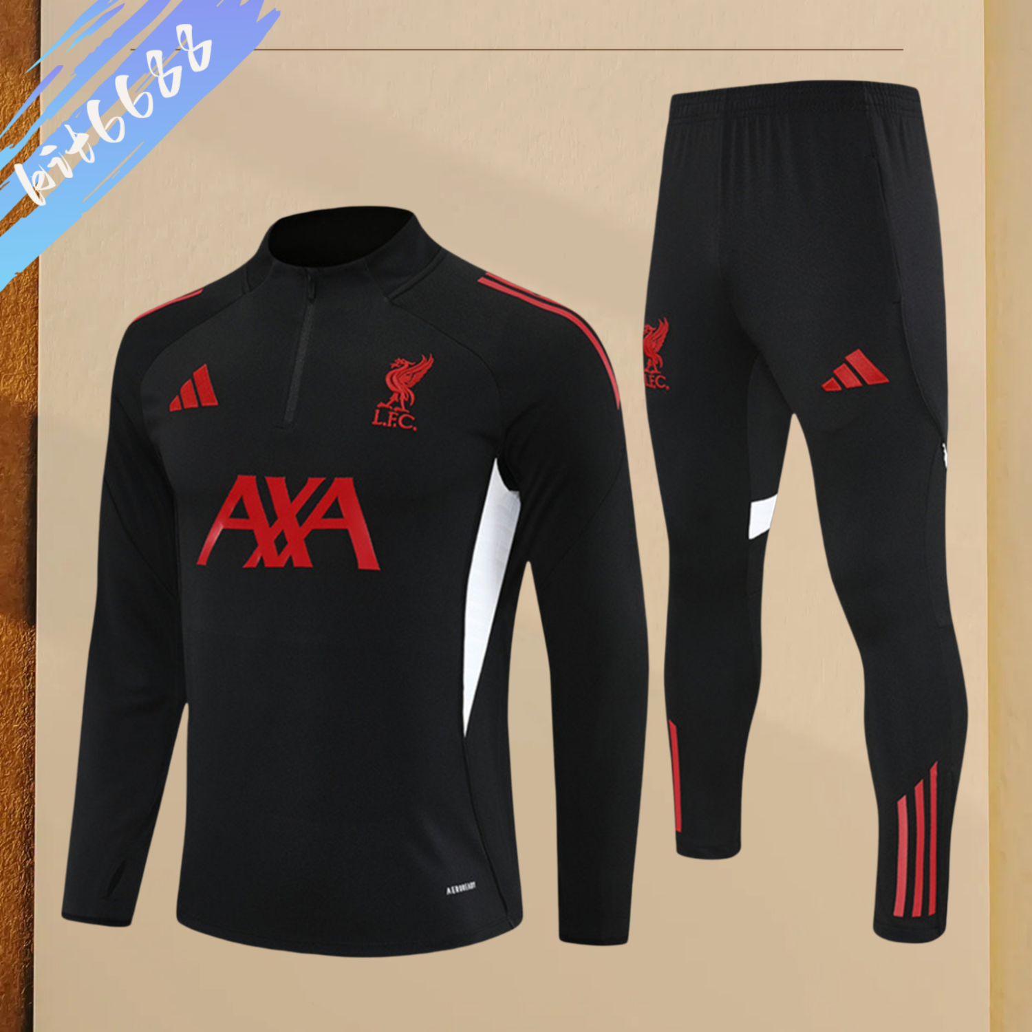 2025/2026 Liverpool Black Kids Half Zip Training Clothes (Kids Kit)