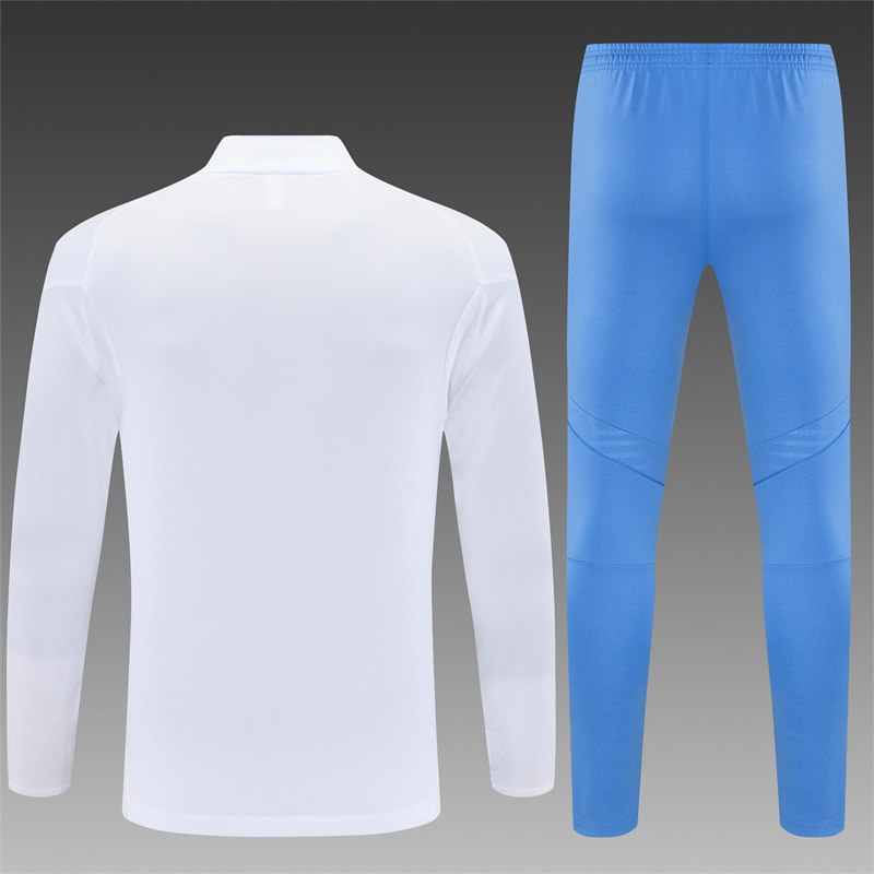 25/26 Real Madrid White paired with light blue Half Zip Training Kit (Adult Kids Kit)