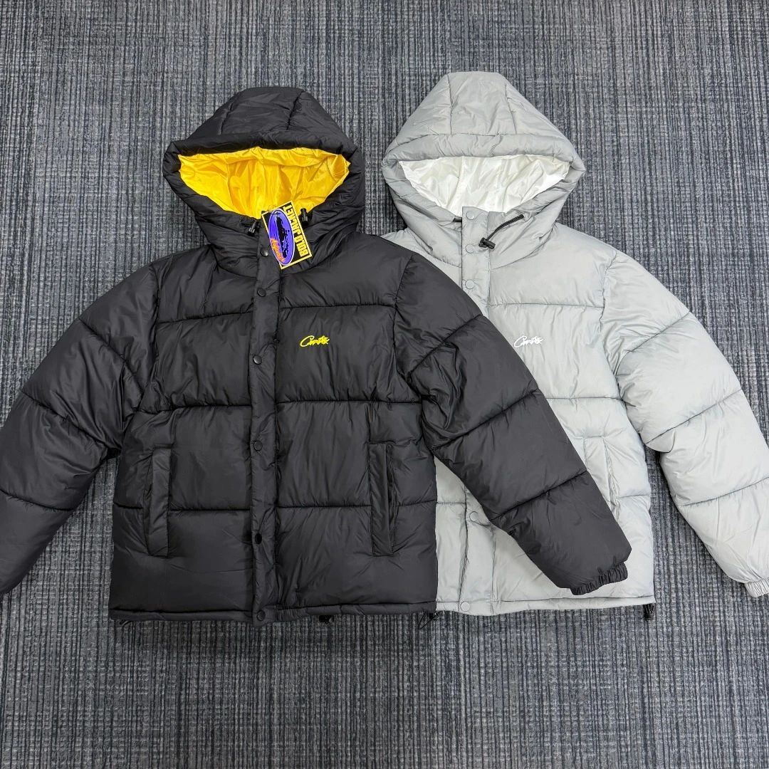 Corteiz Alcatraz American Streetwear – Embroidered Logo, Quilted Hooded Puffer Jacket with Contrasting Lining