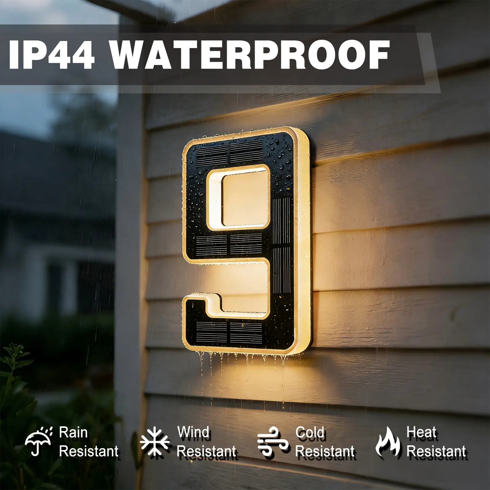 6.7 Inch Solar Lighted House Numbers for Outside, Light Up Waterproof LED Address Signs for Houses, Backlit Illuminated Exterior Modern House Numbers Light