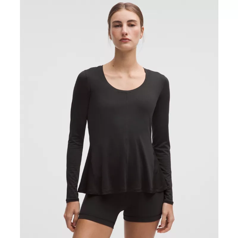 Lightweight Flowy Hem Long-Sleeve Shirt