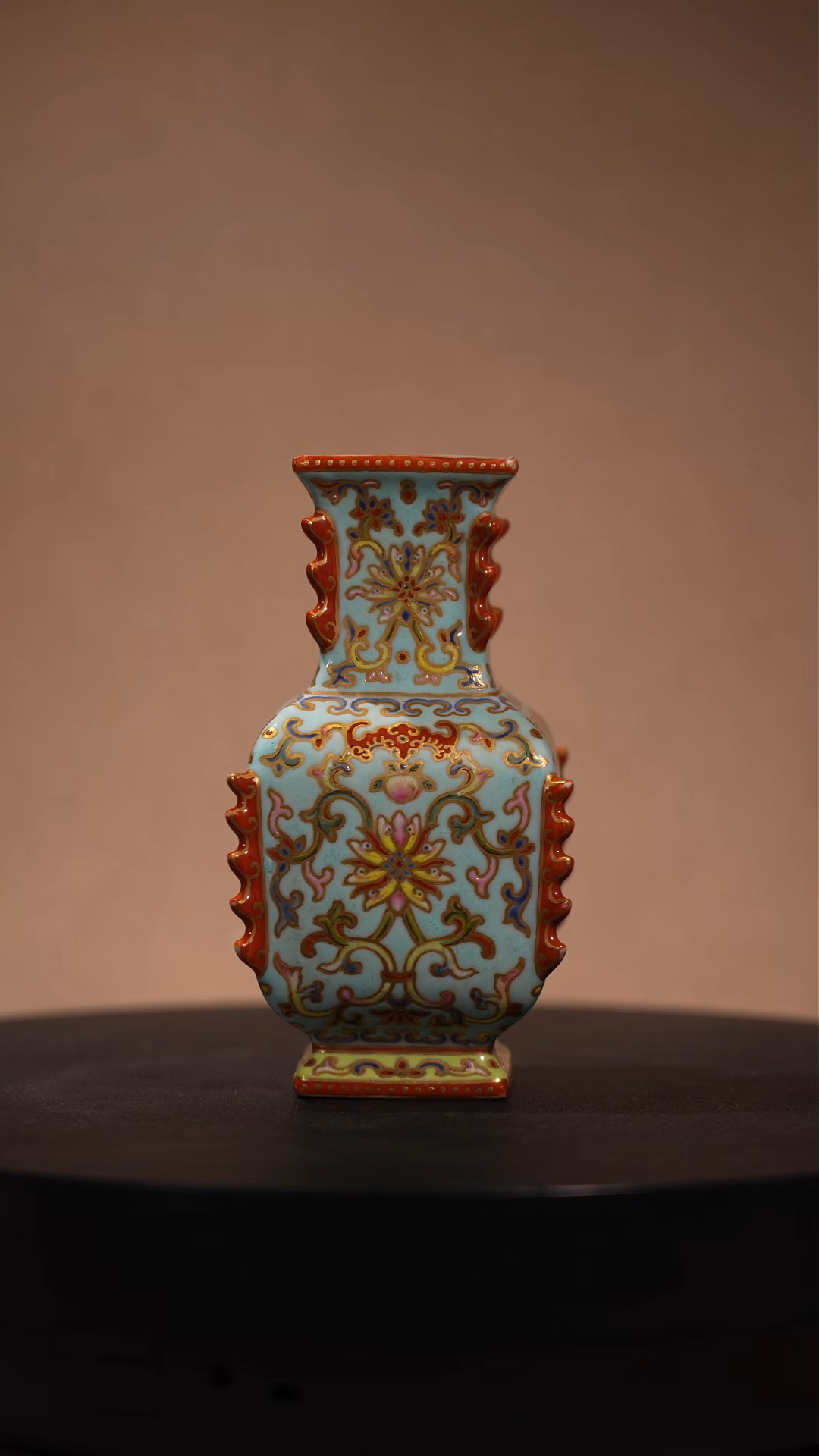 Ancient Chinese Famille Rose Auspicious Floral Square Porcelain Vase