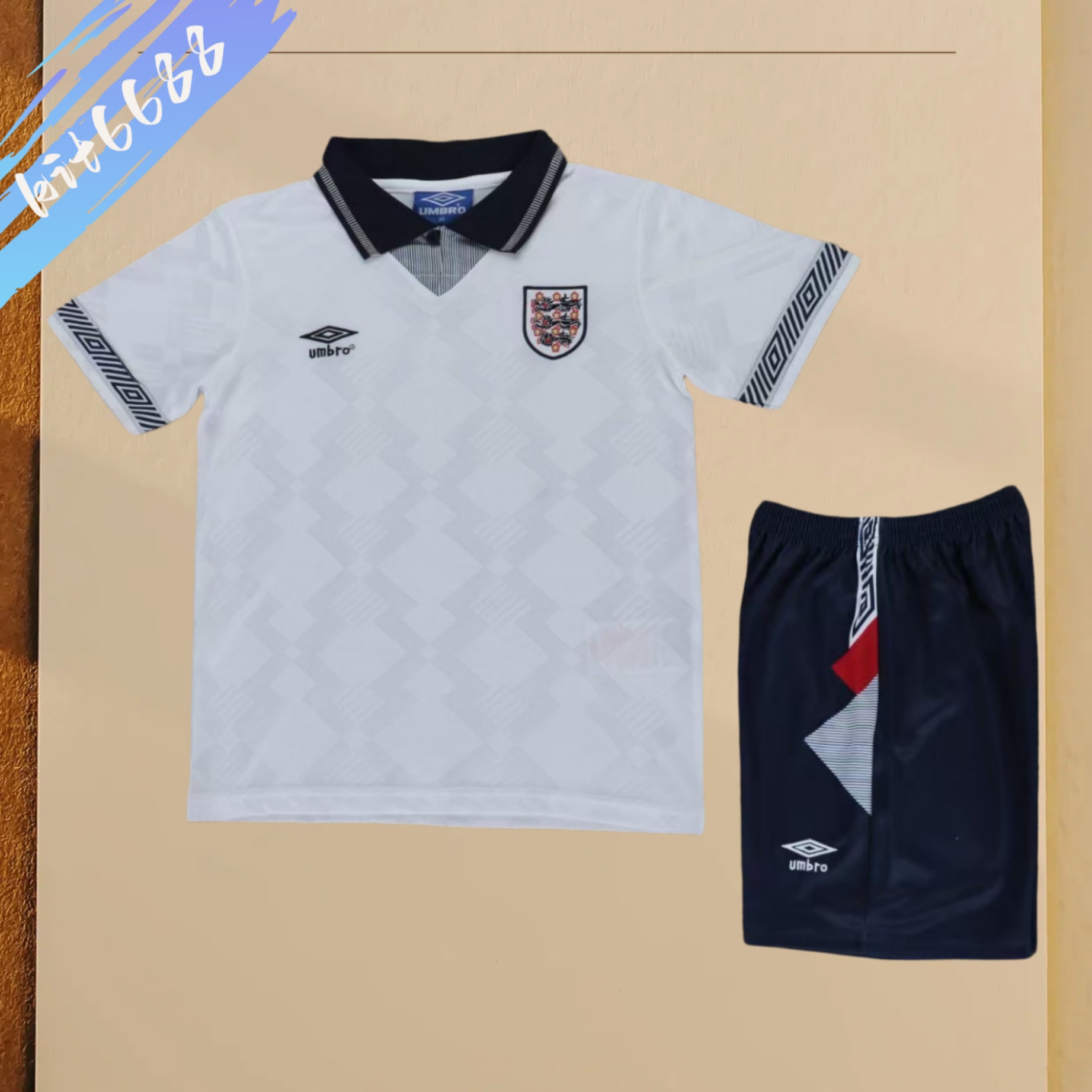 1990 England home  Retro Football Soccer jerseys Kids suit