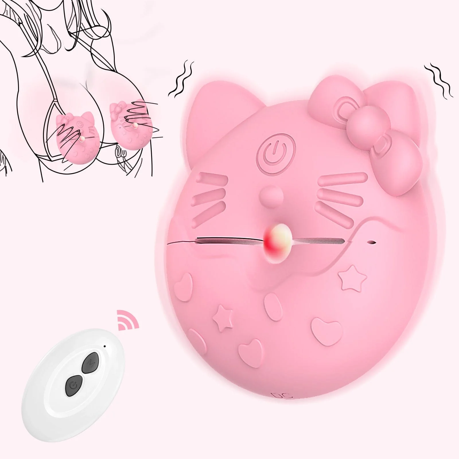 Kitty Cat Nipple Clamp Vibrators Breast Massager with Remote Control（A pair)
