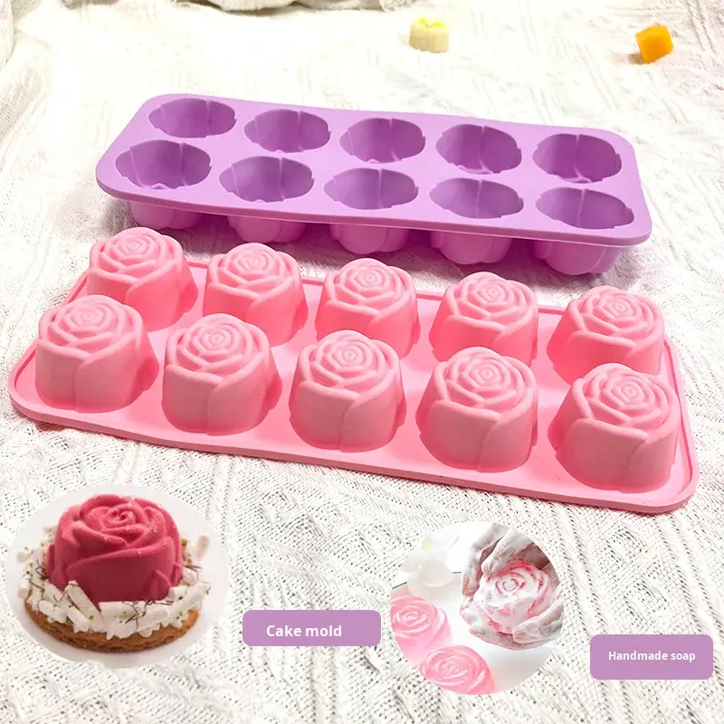 Rose Shaped Silicone Popsicle Mold, 10 Cavity