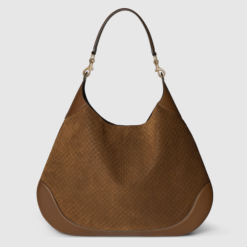 Gucci B maxi shoulder bag Brown micro GG embossed suede