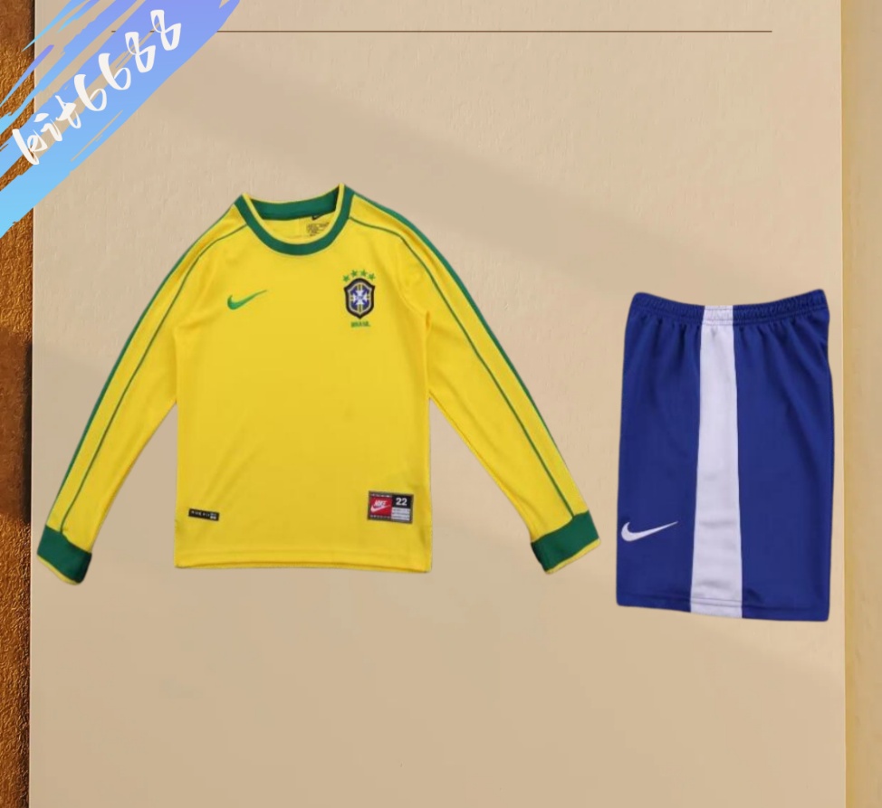 1998 Brazil home Retro long sleeves Kids Kit