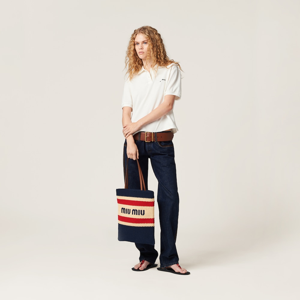 Raffia-effect woven tote bag Natural/Blue