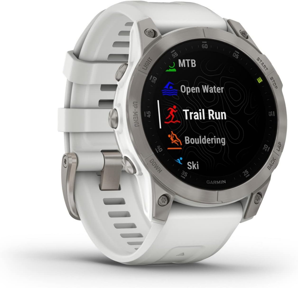 Garmin epix Gen 2. Premium active smartwatch. Health and wellness features. touchscreen AMOLED display. adventure watch with advanced features. white titanium