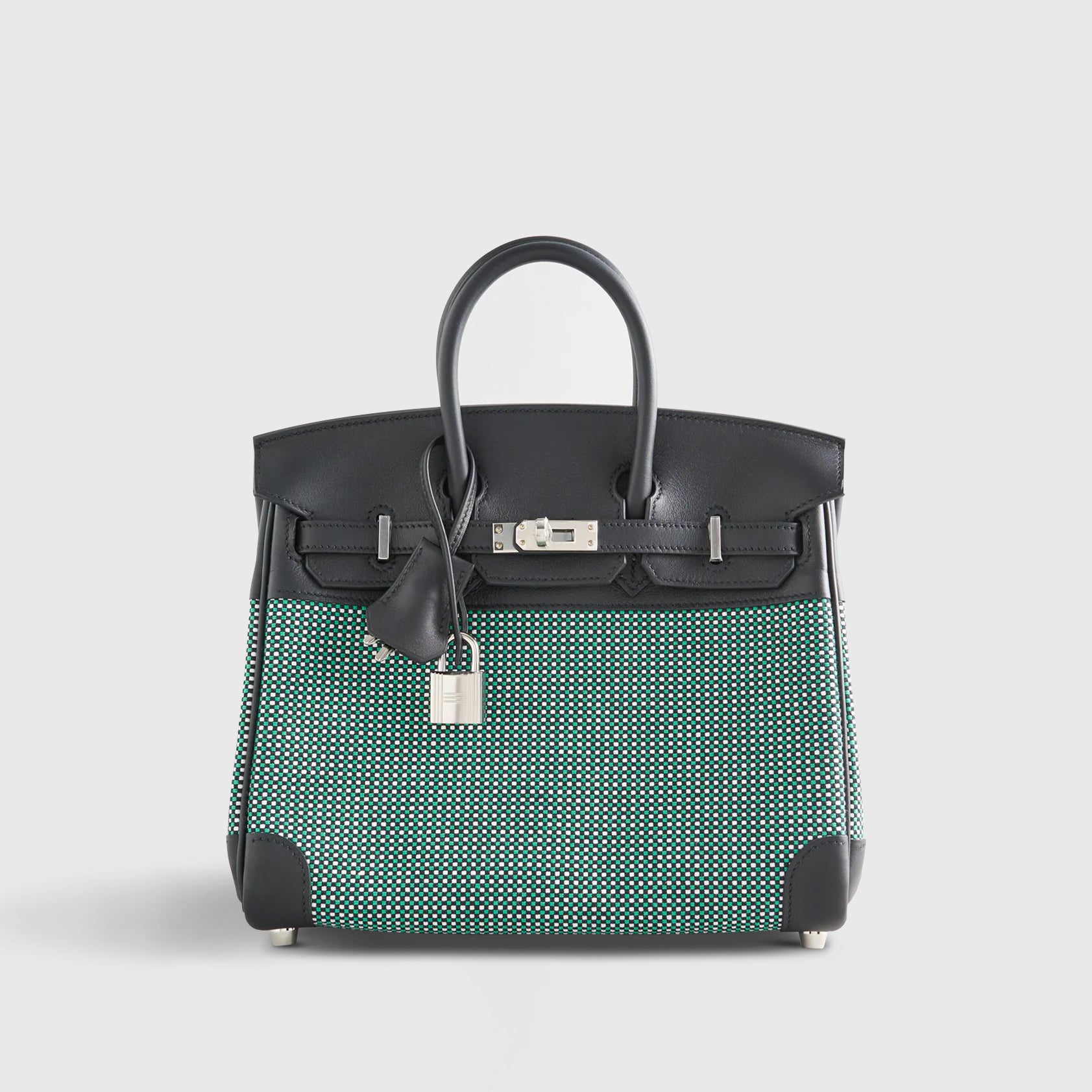 Hermès Birkin 25 Swift, Toila Black/White/Menthe Quadrille Palladium Hardware