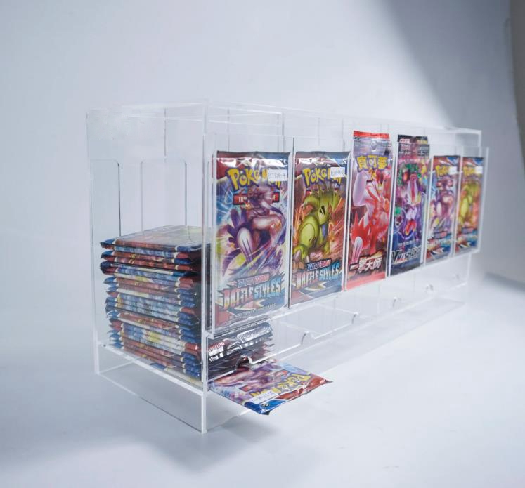 6-Slot Open Top Back Groove Booster Cartridge Dispenser, Acrylic TCG Card Cartridge Organizer with Rear Slot Design