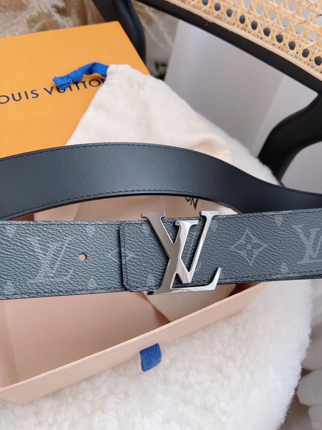 Classic black monogram silver buckle belt