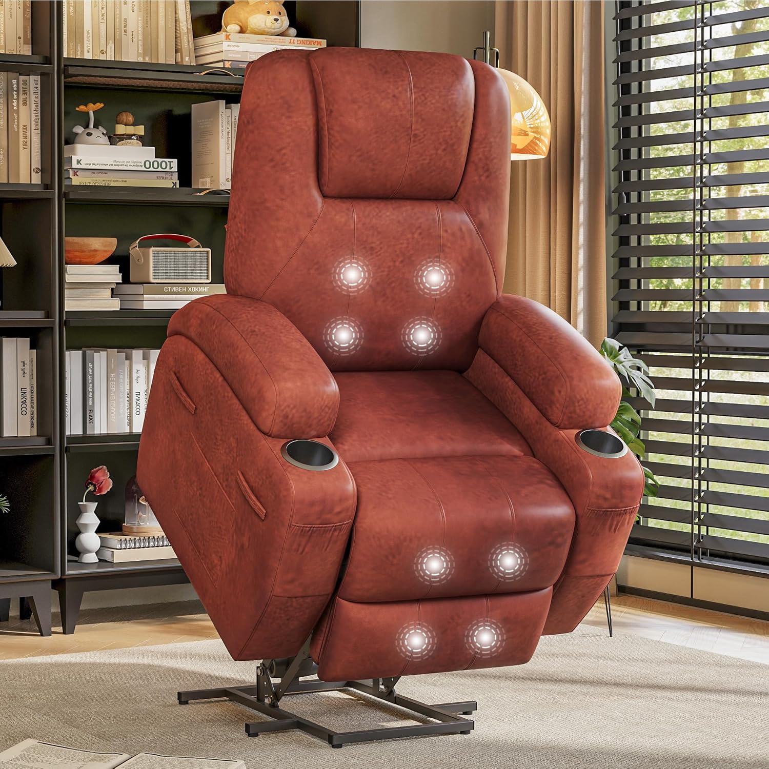 Electric Power Lift Recliner Chair with Massage for Elderly Corduroy Fabric Recliner Single Sofa with Cup Holders. Side Pockets and Remote Control for Living Room Bedroom (Leathaire. Dark Gray)