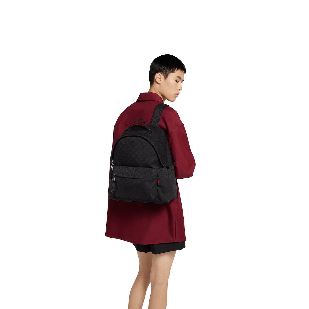 GG canvas medium backpack Black leather trim