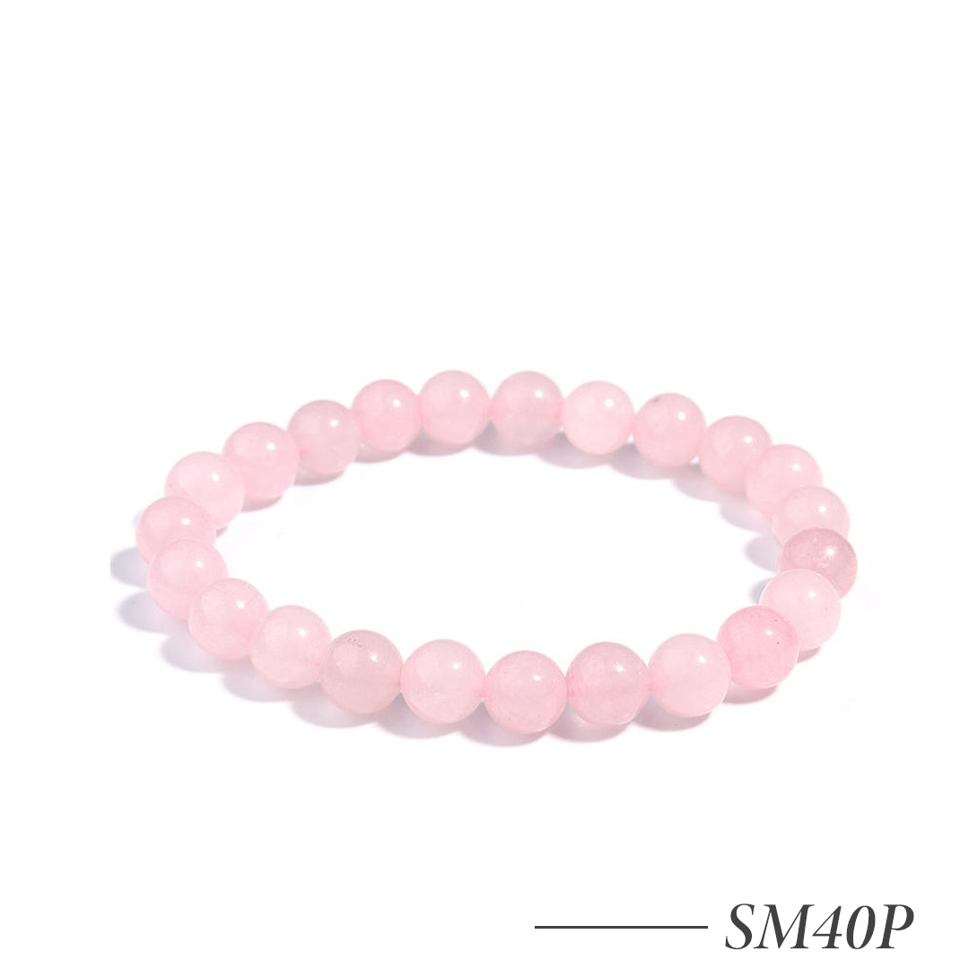 SM40P-Rose Quartz Heart Chakra Crystal Beaded Bracelet