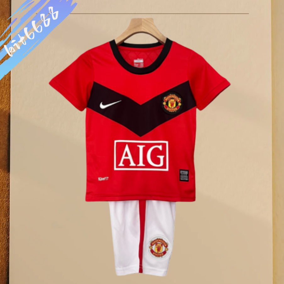 09/10 Manchester United home ground Retro Football Soccer Kids Kit